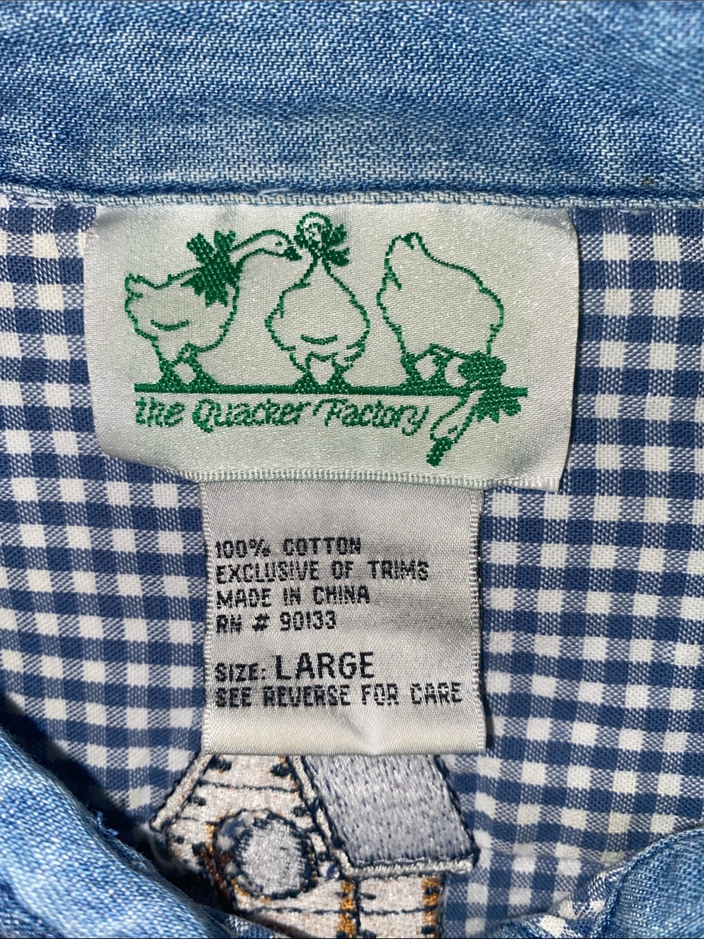 Quaker Factory Blue Gingham Button-Up Shirt with Embroidered Birdhouses - Picture 2 of 7